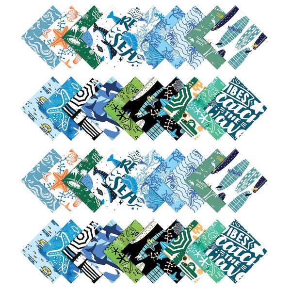 Soimoi Beach Print Precut 10-inch Cotton Fabric Quilting Squares Charm