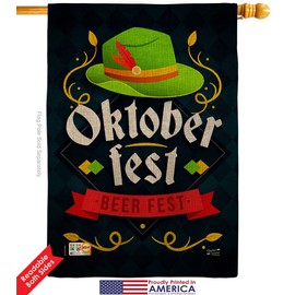 Beer Oktober Fest Burlap House Flag Dowel Set Beverages Happy Hour Game Pong Party Ale Lager Craft Small Decorative Gift Yard Banner Double-Sided Made In USA 28 X 40