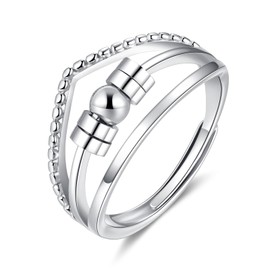 Kamise Silver Anxiety Ring, 925 Sterling Silver Anxiety Relief Ring, Silver 360° Rotatable Beads Ring, Adjustable Spinner Thumb Ring Anti-Anxiety Rings, Fidget Rings for Anxiety Women Kids Daughter
