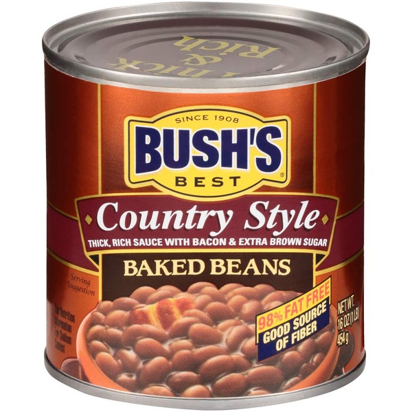Bush's Best BEST Canned Country Style Baked Beans (Pack of 12), Source of Plant Based Protein and Fiber, Gluten Free, 16 oz, 1 Pound (12 Count) (39400019848)