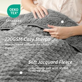 Mr. Sandman Weighted Blankets for Adults Queen Size 15lbs, Warm Sherpa Fleece Throw Blanket for Sleep and Calm, Soft Cozy Heavy Bed Blanket with Jacquard Flannel, 60 x 80 Inches, Grey