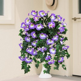 Artificial Fake Flowers Plants for Outdoor Decoration, 2PCS Faux Petunias Silk Plants UV Resistant Realistic Porch Garden Balcony Decor, Fake Flowers for Outdoor Planters Home Decor(Pure purple)
