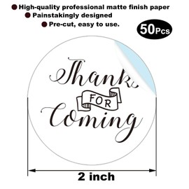 Thank You Stickers, Thanks for Coming Stickers, Wedding Thank You Stickers, 2 Inch Circle Thank You Sticker Labels, Thank You Stickers for Baby Shower Party, Birthday Party Favor Decor, 50 Pack.