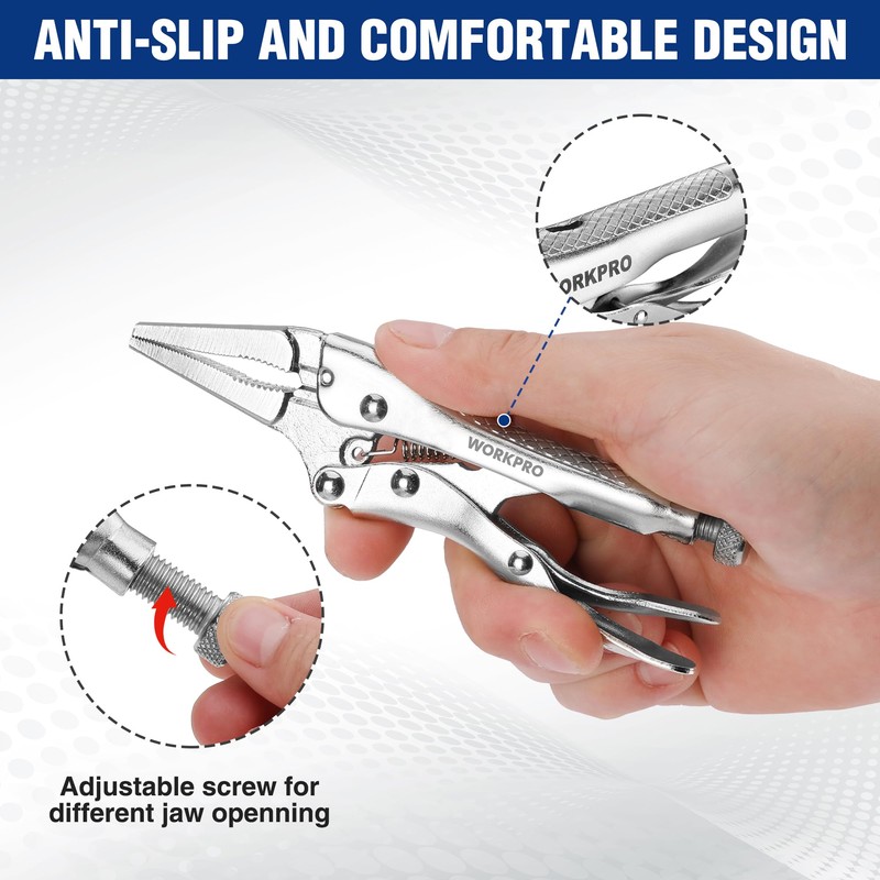 WORKPRO 4-1/2 inch Mini Long Nose Locking Pliers, Chromium-Vanadium Steel