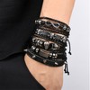 Tashce Pack of 5 Black Leather Bracelet Men's Braided Wide