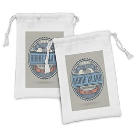 Ambesonne Rhode Island Fabric Pouch Set of 2, United States Ocean State of America Grungy Western Style Illustration, Small Drawstring Bag for Toiletries Masks and Favors, 9" x 6", Multicolor