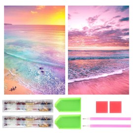 Samcos Diamond Art Kit Diamond Painting Set of 2 Clean All Over Diamond Art Painting DIY Beginner Adult Children Craft Kit Art Home Wall Decor