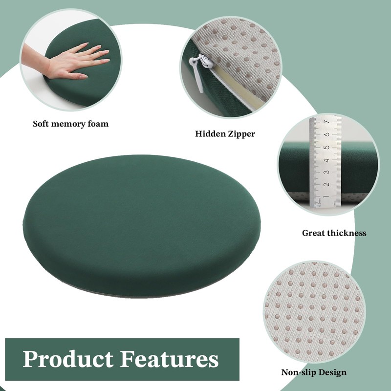 Yaspetala Dark Green 15 Inch 2 Pack Round Memory Foam