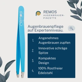 Remos Eyebrow Tweezers Stainless Steel 9 cm with Slanted Tip Coloured Coated Blue
