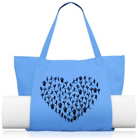 Saintrygo Yoga Mat Tote Pilates Bag Canvas Tote Bag with Yoga Mat Carrier Pocket Yoga Mat Carrier for Women Pilates Gym(Light Blue)