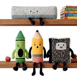 meekoo 4 Pcs Classroom Stationery Plush 15.7 Inch Fun Crayon Pencil Ruler Composition Notebook Plush Stationery Collectible Stuffed Animal Classroom Decoration Reading Room for Party Birthday Gift