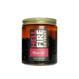 Hell Fire Detroit Chile Oil (Hot), A Fiery Umami Mashup Toasted Chiles in Olive Oil, No Seed Oils, All-Natural, Vegan, Gluten-Free, Low Sodium – 6 Oz