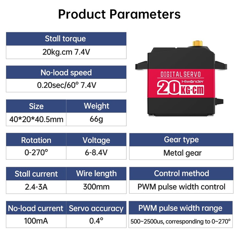 Hiwonder 20KG High Torque Digital Servo Motor Full Metal Gear,
