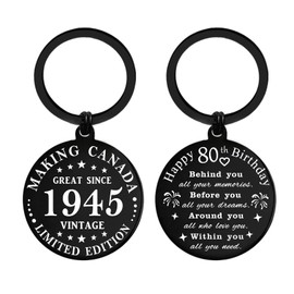 SOUSYOKYO 80th Birthday Gifts for Women Men, 1945 Birthday Keychain, Female 80 Year Old Birthday Gifts Ideas, Happy 80th Birthday Favors Decorations