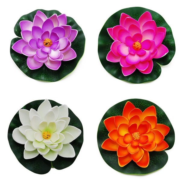 CNZ Small Floating Pond Decor Water Lily/Lotus Foam Flower, Set of 4