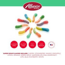 Albanese World's Best Sour 12 Flavor Mini Gummi Worms | 7oz Bag of Candy, Pack of 12 | 12 Unique Super Sour Flavors, Gluten Free, Fat Free, Soft & Chewy Worms | Perfect Travel Snack & Treat for Kids