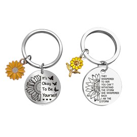 CEYAZYE 2PCS Sunflower Keychain Gifts, Inspirational Charms for Bestie Bff Friends Female Birthday Gift, Cute Key Chains Ideas Motivational Accessories for Women Men