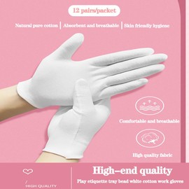 ZYC24 Pcs (12 Pair) White cotton gloves for Dry Hand Moisturizing Cosmetic Eczema Hand Spa and Coin Jewelry Inspection, Checking etiquette, labor protection, beadsGloves,Serving Gloves Stretchable Lining Gloves Moisturizing Gloves