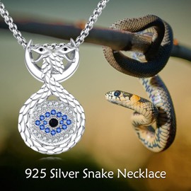 VONALA Sterling Silver Evil Eye Snake Pendant Necklace - Snake Jewelry Gift for Men and Women