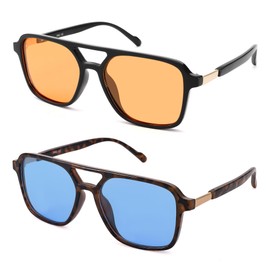 LIU·WEN Retro Aviator Sunglasses for Women Men 2 Pack - Trendy Square Shades Vintage Sun Glasses(Black/Orange + Leopard/Blue)