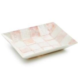 MACKENZIE-CHILDS Capiz Soap Dish, Decorative Soap Holder, Pink-and-White Rosy Check