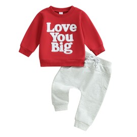 NZNDSHD Spring Baby Boy Outfit Letter Embroidered Long Sleeve Sweatshirt Heart Print Pants Set 2Pcs Clothes (Red Love You Big, 3-6 Months)