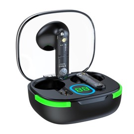 Denash Bluetooth 5.3 Ohrhörer, Spielmodus-Aktivierung RGB-Stereo-Kopfhörer, 28mAh Touch-Contrl in Ohr Knospen mit Digital Display-Lade Koffer, 4 Stunden Spielzeit