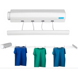 Bluelander Tendedero de Ropa Retráctil Plegable, 4 Cables de 3.2 Metros, Ajustable, Fácil de Instalar para Interiores y Exteriores con Bloqueo de Longitud para Secado de Ropa