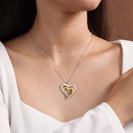 GLAMCARAT Elegant Mother's Necklace with August Birthstone Peridot zircon Pendant in Sterling Silver,Gold Plating - Gift for Mom Birthdays, Mother's Day
