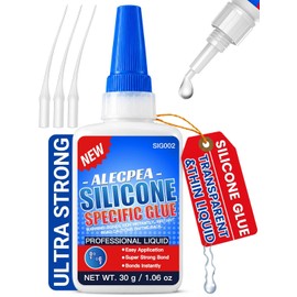 ALECPEA 30g Silicone Glue - Fast-Bonding & Weatherproof Adhesive for Silicone, Silicone Rubber, Liquid Silicone, CAR, TPU, TPR, TPE - Quick Set in 15 Seconds, 3 Applicator Nozzles
