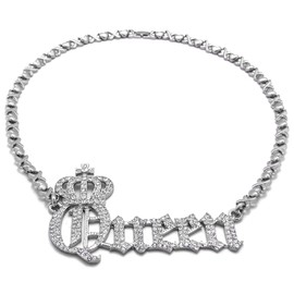 GWOOD Crown Queen Necklace with Crystal Rhinestones, or Earrings (Silver with Hearts)
