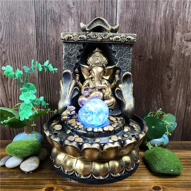 SURPRIZON Ganesha Statues Indoor Water Fountain, Elephant Buddah Statute Tabletop