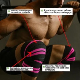 Rodillera Tipo Vendas Par Gym Pesas Powerlifting Rosa Unitalla                                                                                        