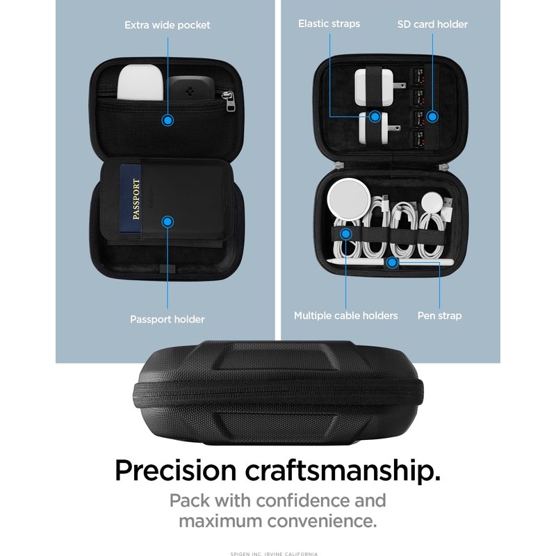 Spigen Rugged Armor Pro Cable Organizer Travel Pouch - Black