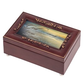 Cottage Garden Serenity Prayer Ocean Embossed Waves Petite Rosewood Jewelry Music Box Plays Canon in D