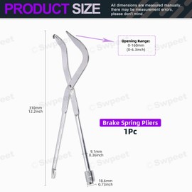 Swpeet 1Pc 12'' Brake Spring Pliers Brake, Aluminium Alloy Double Ended Brake Spring Pliers Plated Steel Drum Brake Return Spring Install & Remove Pliers Tool for Car Brake System (Silver)
