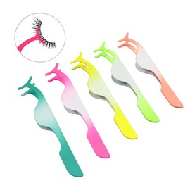 Hillento Pack of 5 Stainless Steel False Eyelashes Extension Applicator Tool Fish Tail Clip Auxiliary Clip Tweezers Nipper Tool, Designed for False Magnetic Eyelashes, Gradient Color