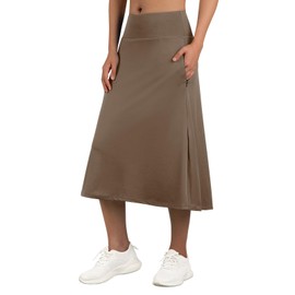 ANIVIVO Women's Midi Length Skorts Skirts with Pockets Modest Skirts 28" Long Knee Length Athletic Skorts(Brown M)
