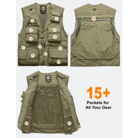 PEHMEA Men's Fishing Vest Utility Detachable Summer Vests with Pockets for Safari Travel Outdoor Work Photo Cargo Fly(Black-L)