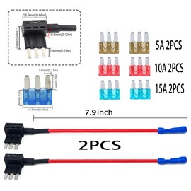 Add-a-Circuit Fuse Tap Adapter, 2 Pack Micro 3 ATM Fuse Taps, Blade Fuses Expandable Holder TAP ADD Adapter Jumper for Cars Trucks Boats, with 6 Fuses 5A 10A 15A