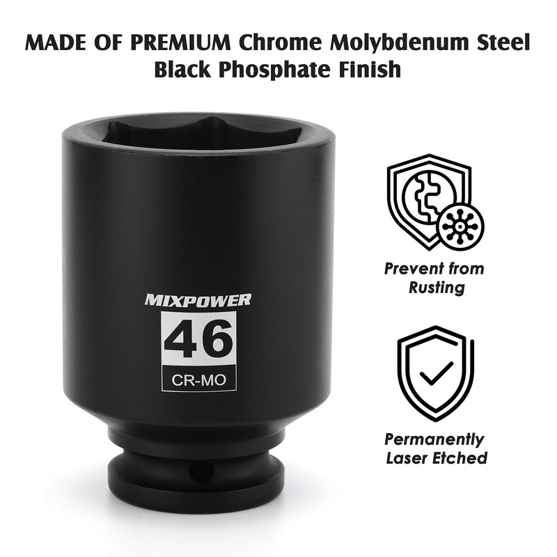 MIXPOWER 3/4" Drive Deep Impact Socket, 46mm, CR-MO, Metric, 6