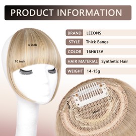 LEEONS Clip on Bangs for Women - Synthetic Fake Bangs Hairpiece with Clips, Easy to Use Bangs Hair Clip for Instant Style Change, 16H613#