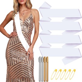 White 5pcs Sash, 2 Gold Pens + 2 Silver Pens, Blank sash, Make Our Own sash, Sashes for Pageants, Party Sashes