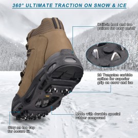 Ice Snow Grips for Walking Boots, 28 Spikes Crampons for Walking on Snow and Ice Traction Cleats Non-Slip Overshoe Rubber Anti Slip Crampons Slip-on Stretch Footwear