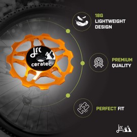 JRC Components 11T Ceramic Pulley Wheels | Compatible with Shimano, SRAM & Campagnolo 9/10/11 Speed for Road Systems | Hybrid Ceramic Derailleur Pulley Wheels - Orange