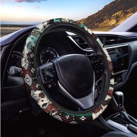 FKELYI Aztec Cattle Car Steering Accessories Sunflower Absorbent Steering Wheel Cover and 2.8 Inch Car Coasters Set for Women All 3Packs