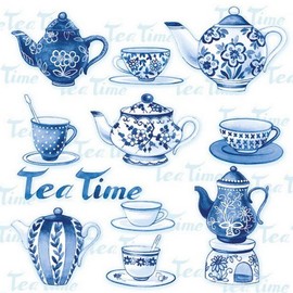 20 Napkins Tea Service Blue/White | Vintage | Tea | Drink | Nostalgia | Decoupage | Craft | Table Decoration 33 x 33 cm