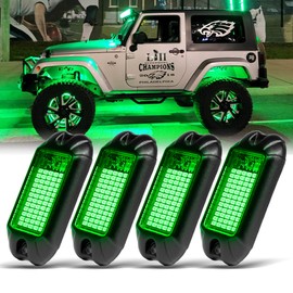 Nicoko 4Pods Pure Green LED Rock Lights 72w high Power Rock Lights Neon Underglow Light for Car Trucks ATV UTV SUV Boat Underbody Glow Trail Rig Light IP68 Waterproof