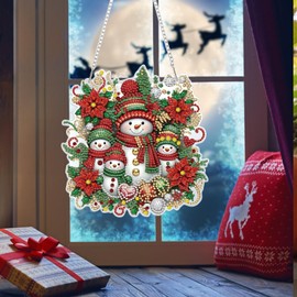 Bowetile Christmas Diamond Art Hanging Kits for Adults Kids, Diamond Art Suncatchers Snowman, 5D Special Shape Diamond Painting Pendant Window Ornament Christmas Gifts for Home Door Wall Decor