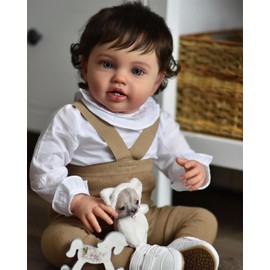 Anano Big Size Realistic Reborn Toddler Baby Dolls 24 Inch Lifelike Realistic Reborn Baby Boy Doll with Curly Hair Handmade Real Life Toddler Babies with Clothes for Kids Age 3+